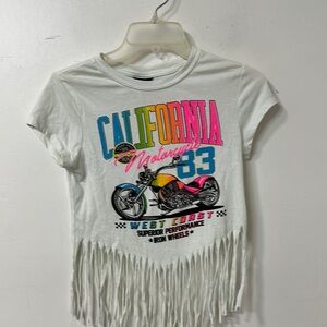 First Love White Short Sleeve Tee with Fringe